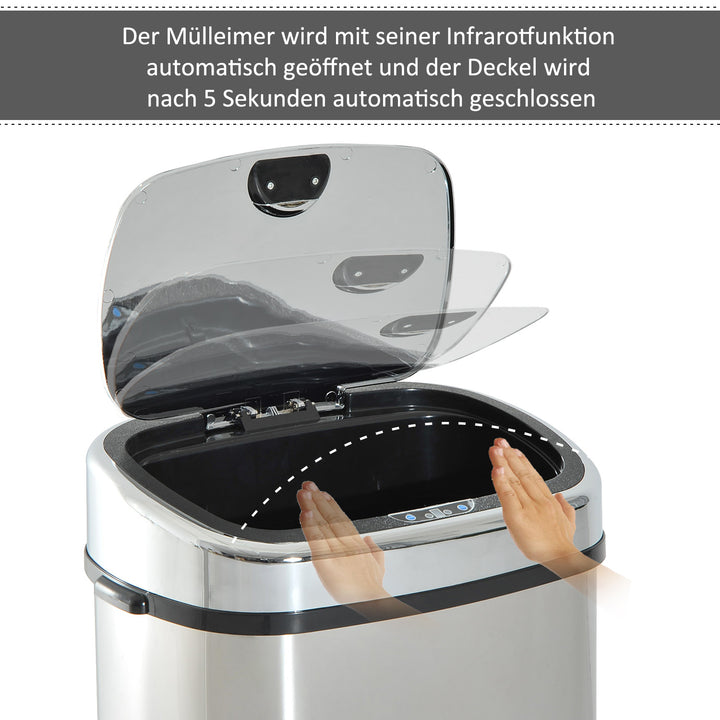 Sensor skraldespand 68l automatisk skraldespand med bevægelsessensor, vandtæt affaldsbeholder til kontor, soveværelse, køkken, rustfrit stål sølv