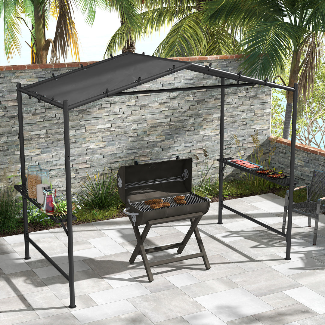 Bbq-telt med grilltag, vejrbestandigt, inklusive sidelommer, 277 x 149 x 230 cm, mørkegrå