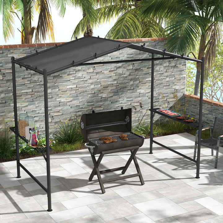 Bbq-telt med grilltag, vejrbestandigt, inklusive sidelommer, 277 x 149 x 230 cm, mørkegrå