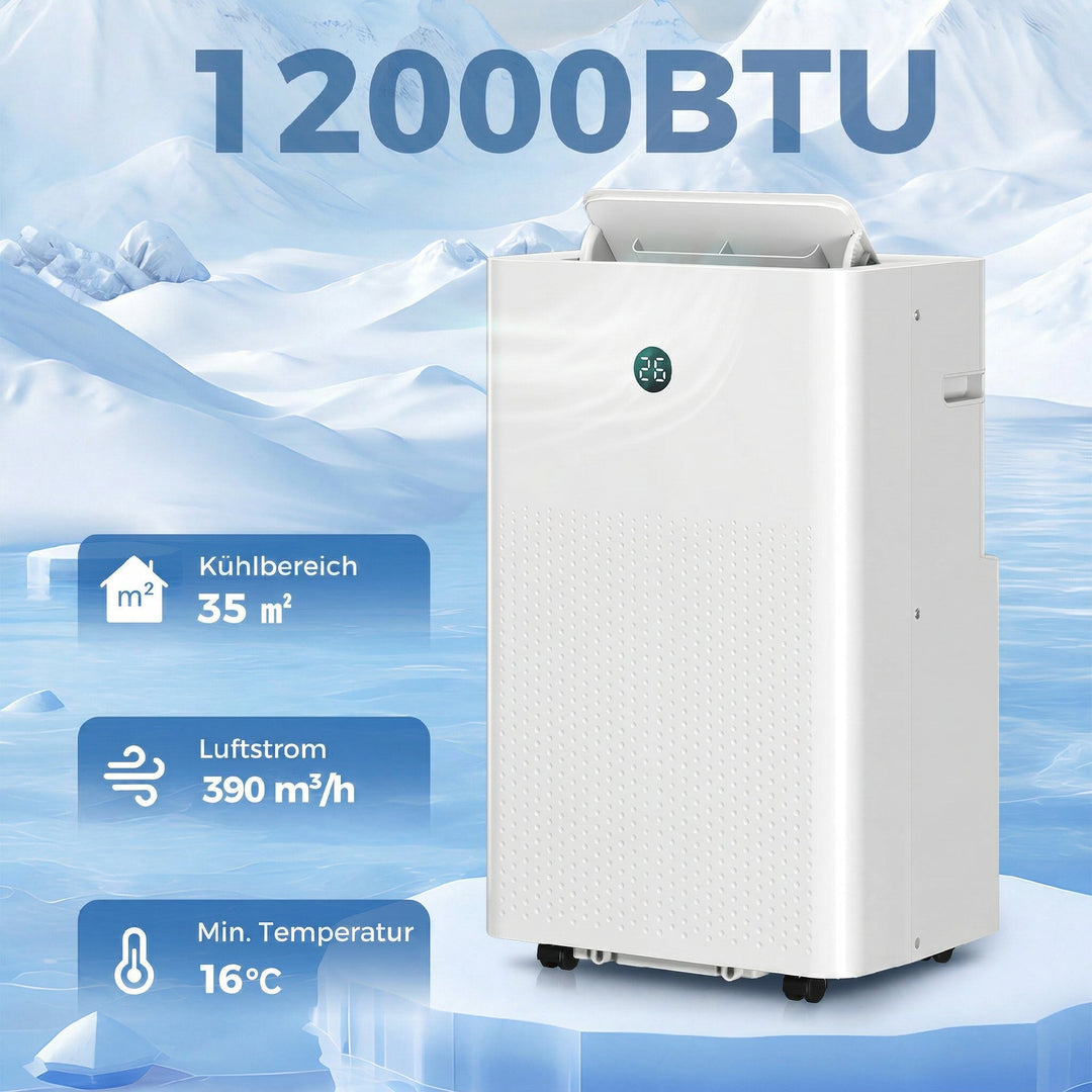 Bærbart klimaanlæg med 12.000 BTU, 4-i-1 klimaanlæg med WiFi og stemmestyring, køling, affugter, ventilator, dvaletilstand