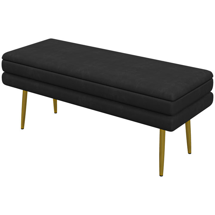 Polstret bænk med opbevaring, stål, 100 cm x 37,5 cm x 42 cm, sort