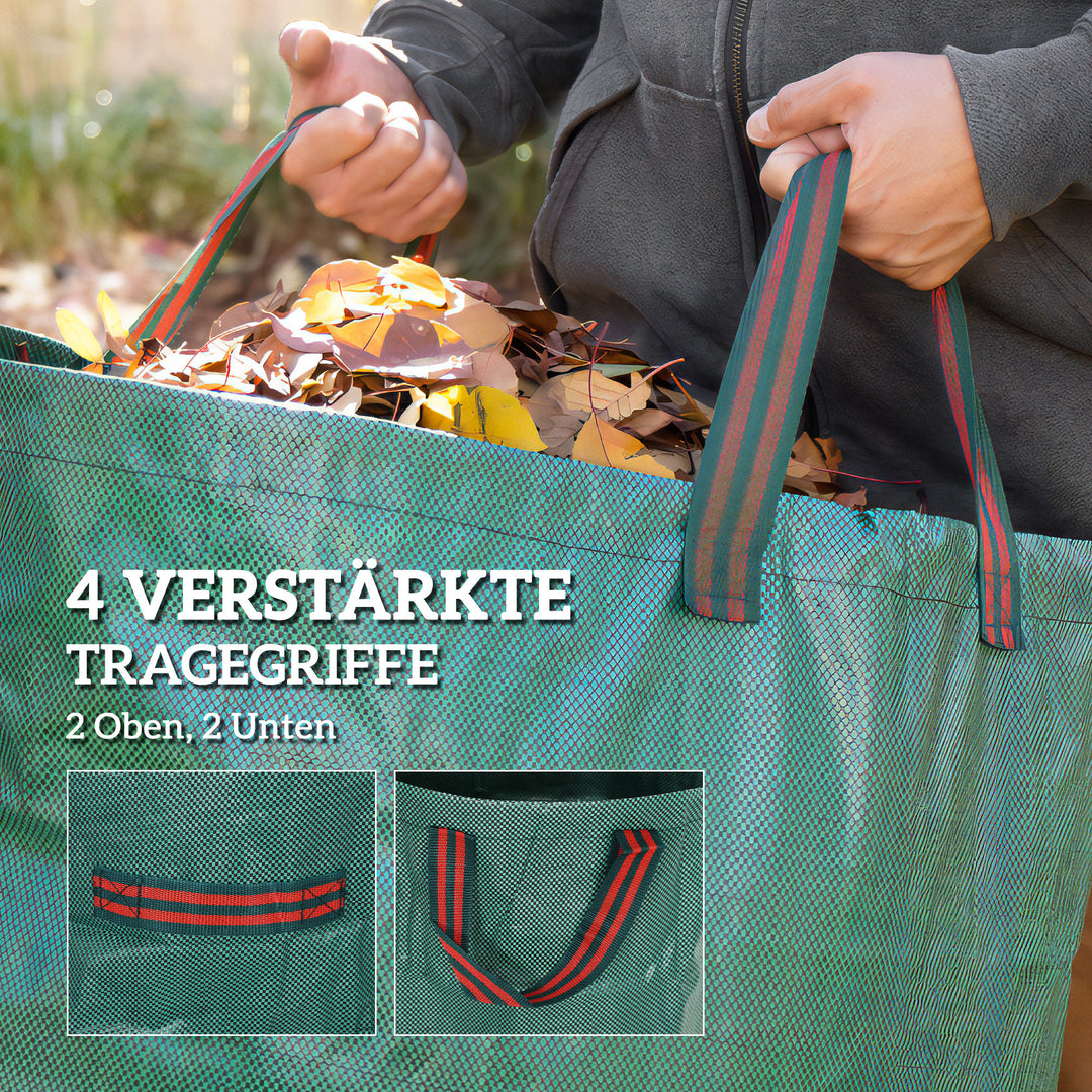 Havepose 3x272l vandtæt haveaffaldspose med håndtag, robust bladpose uv-beskyttelse grøn