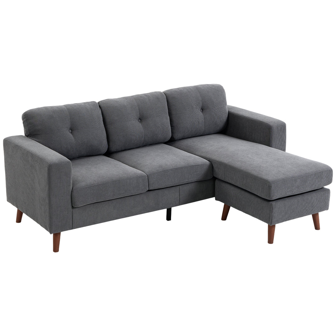 Hjørnesofa 192 cm L-formet 3-personers sofa med vendbar chaiselong, corduroy-look, til små rum, mørkegrå