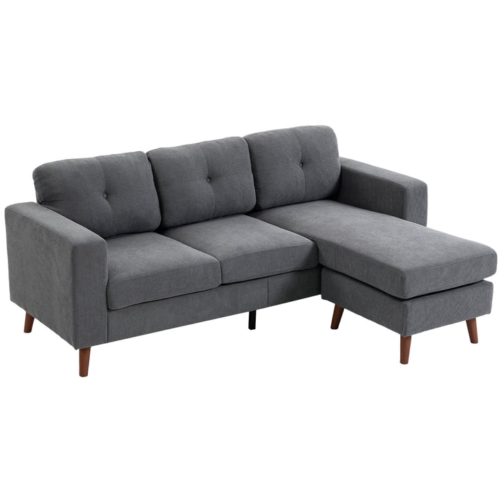 Hjørnesofa 192 cm L-formet 3-personers sofa med vendbar chaiselong, corduroy-look, til små rum, mørkegrå