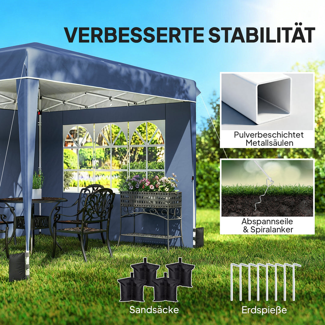 3 x 3 m vandtæt, højdejusterbar pop-up-foldepavillon med 2 sidepaneler, UV 50+, foldbar, mørkeblå