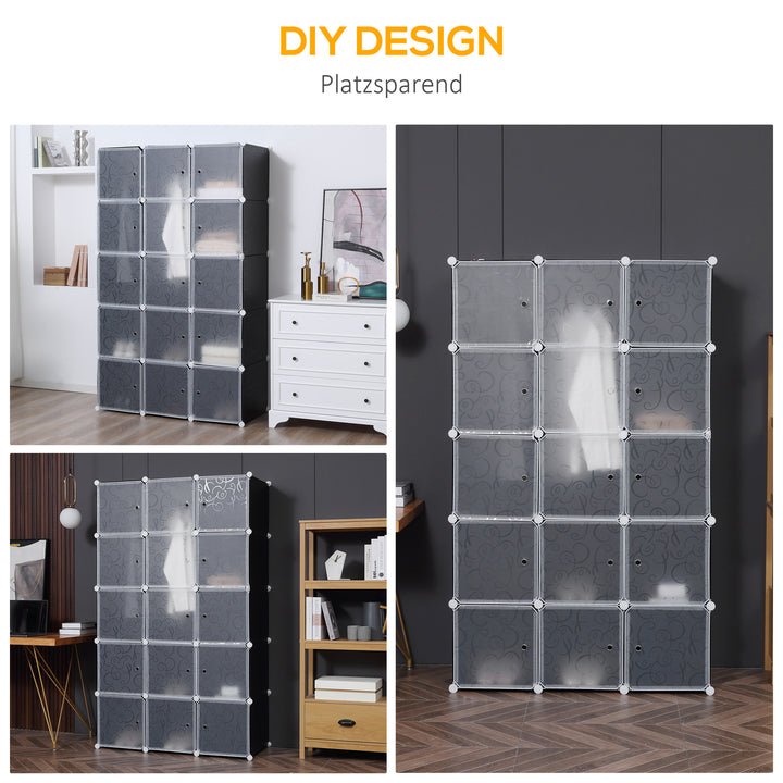 Kubegarderobe, 2 store og 9 små kuber, plastik, metal, 111l x 47b x 183h cm, sort+hvid