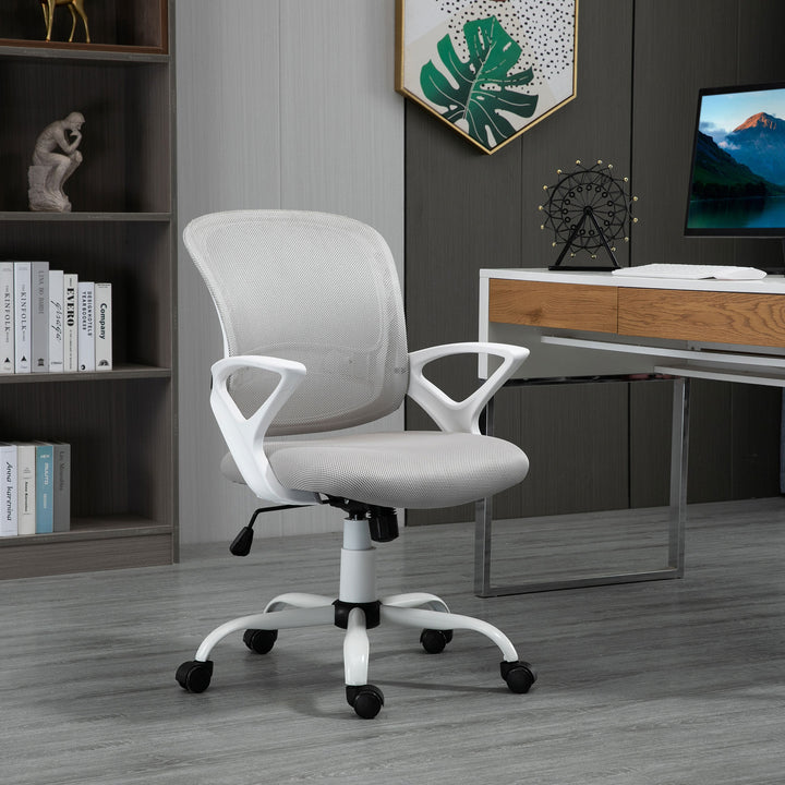 Kontorstol, skrivebordsstol med hjul, ergonomisk, højdejusterbar, grå
