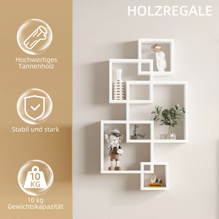 Væghylde, svævende hylde, 5 hylder, massivt træ, hvid