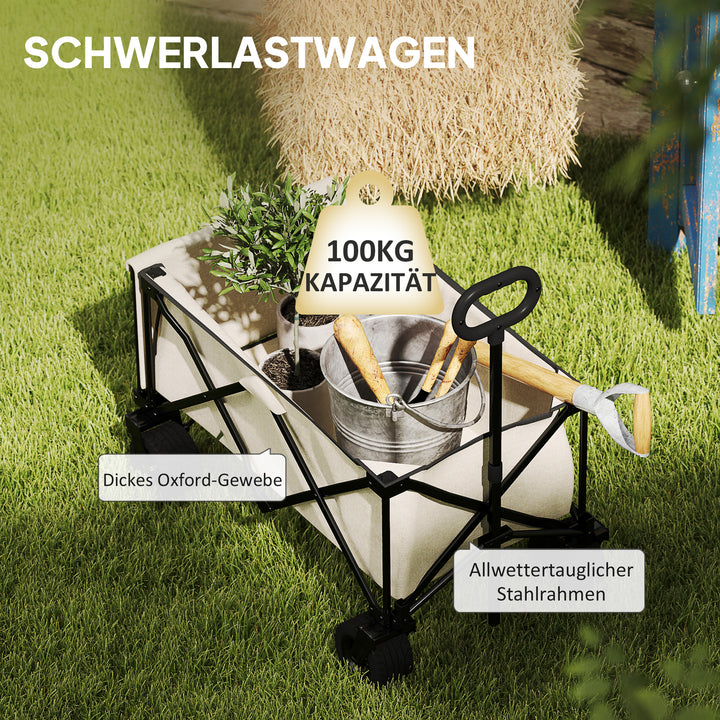 Havevogn, 100 kg lasteevne, foldbar transportvogn med aftagelig presenning, 90 x 48 x 92 cm, beige