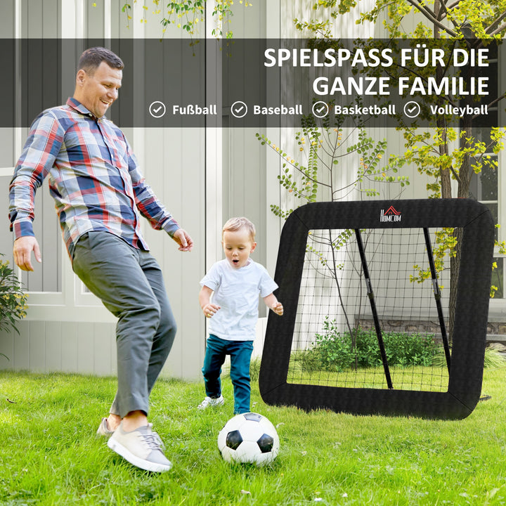 Rebounder til fodbold, 128 x 118 cm reboundvæg med beskyttende kantpinde, justerbar i 5 niveauer, bærbar rebound, fodboldmål til unge, reboundvæg til fodboldtræning, sort
