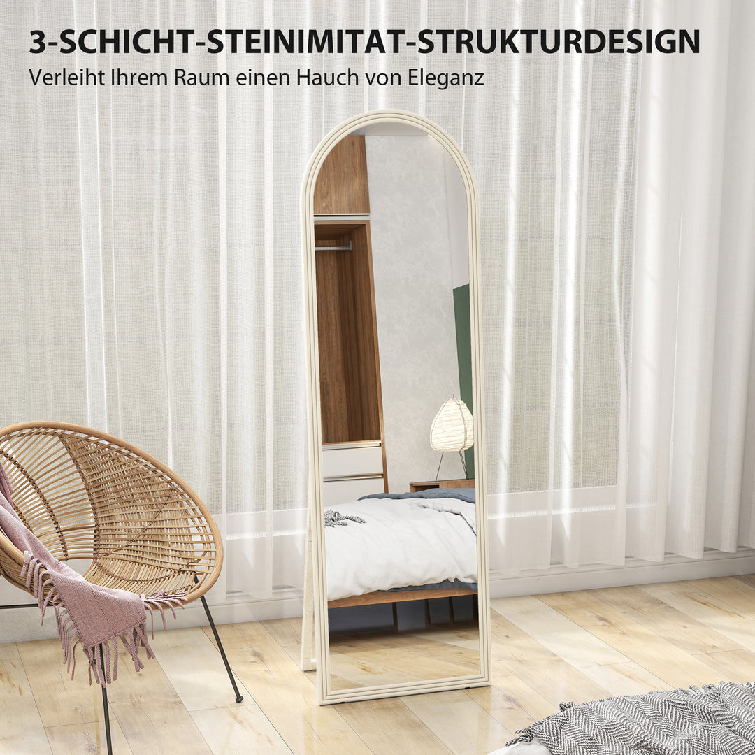 Helfigursspejl, 50 x 160 cm, fritstående, vægmonteret, buet ramme, hvid