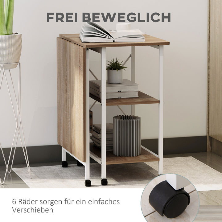 Klapbord skrivebord sidebord kontorbord mobilt computerbord med hjul mdf naturlig 107 x 55 x 76 cm