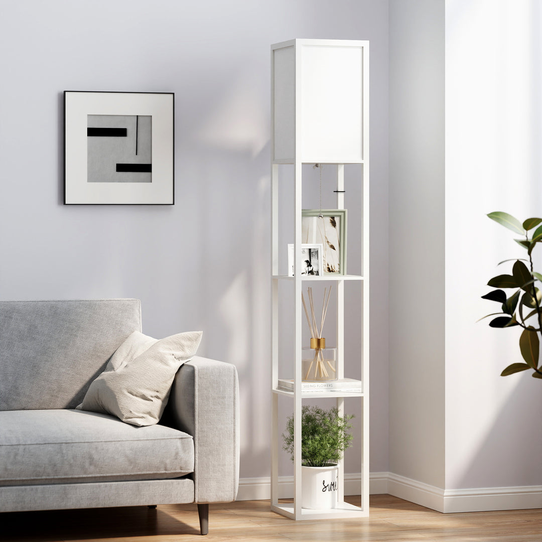 Gulvlampe med hylder, gulvlampe, træ, 26 x 26 x 160 cm, til stue/soveværelse (uden pære)
