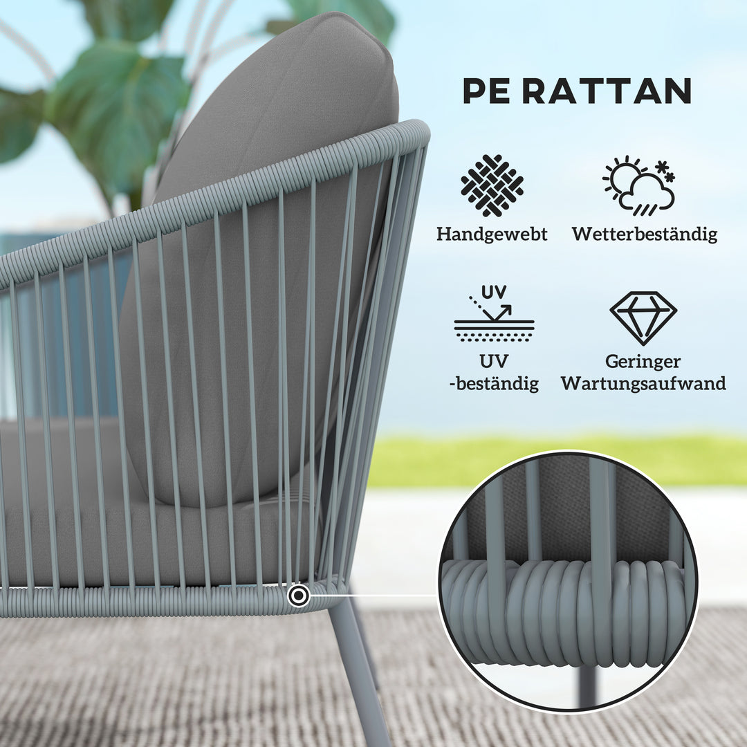Havesofa med hynder, 2-personers rattansofa, loungesofa, udendørs balkonsofa, 112 x 72 x 76 cm, grå