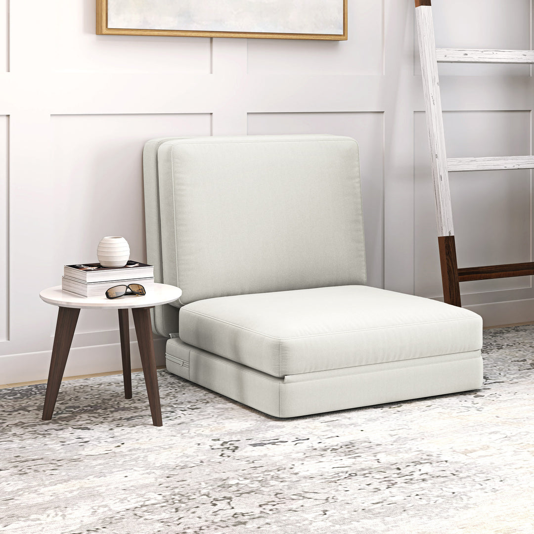 Sammenklappelig gulvstol med hynde, konvertibel polstret sofa, stue, gæsteværelse, kontor, 75 x 268 x 18 cm, cremehvid