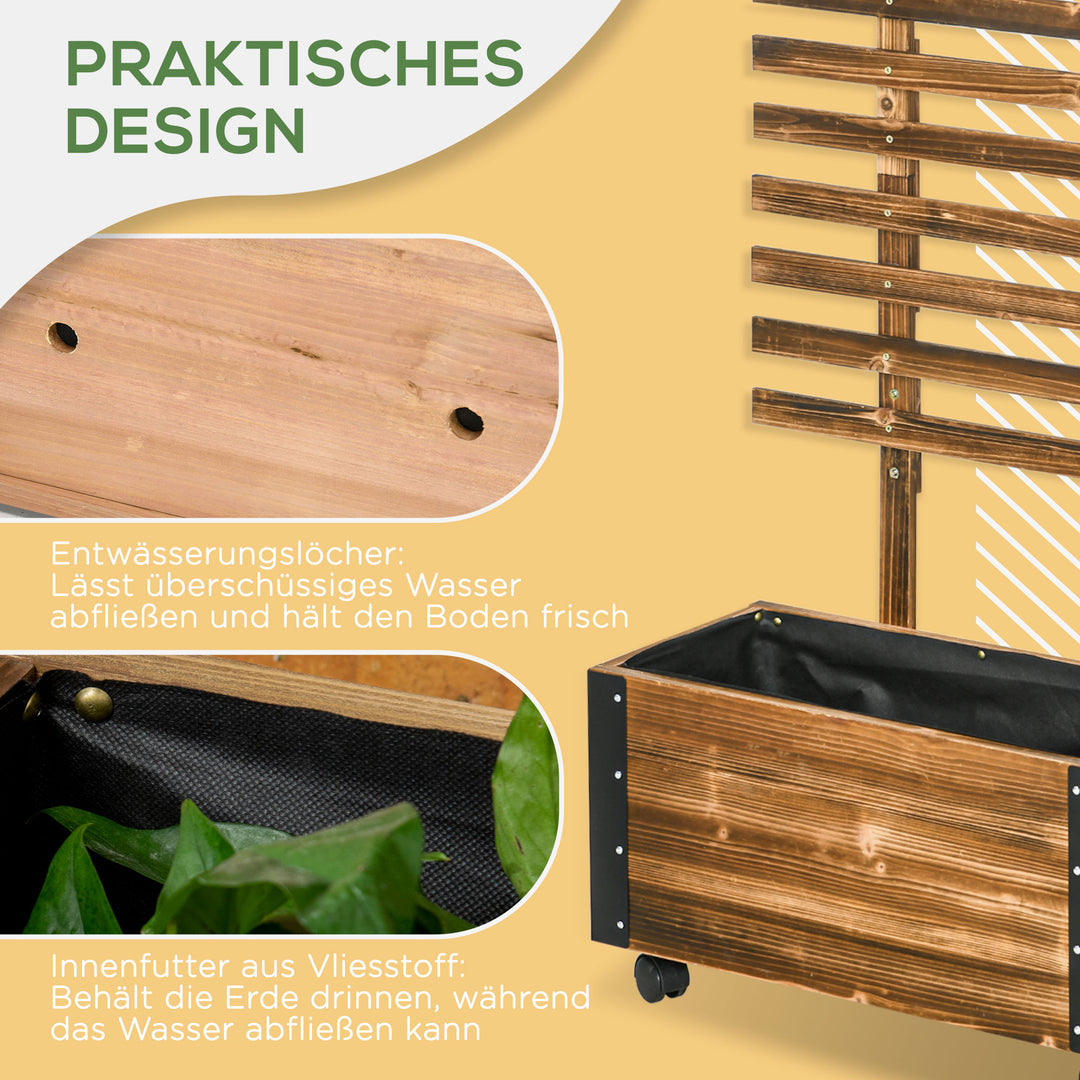 Højbed med espalier, 4 hjul, behandlet massivt træ, 65 cm x 31 cm x 147 cm, sort + brun