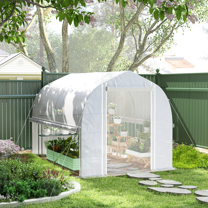 3 X 2 x 2 m polytunnel drivhus med oprullbare sidevægge, uv-bestandigt plastikdæksel og stålramme, hvid