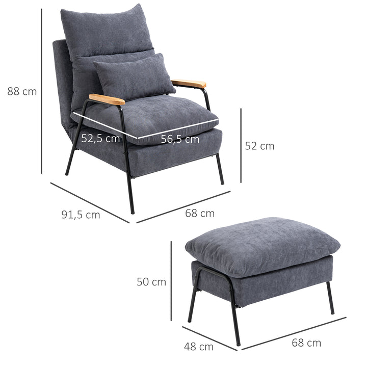 Lænestol med fodskammel, inklusive hynde, 68 cm x 91,5 cm x 88 cm, grå