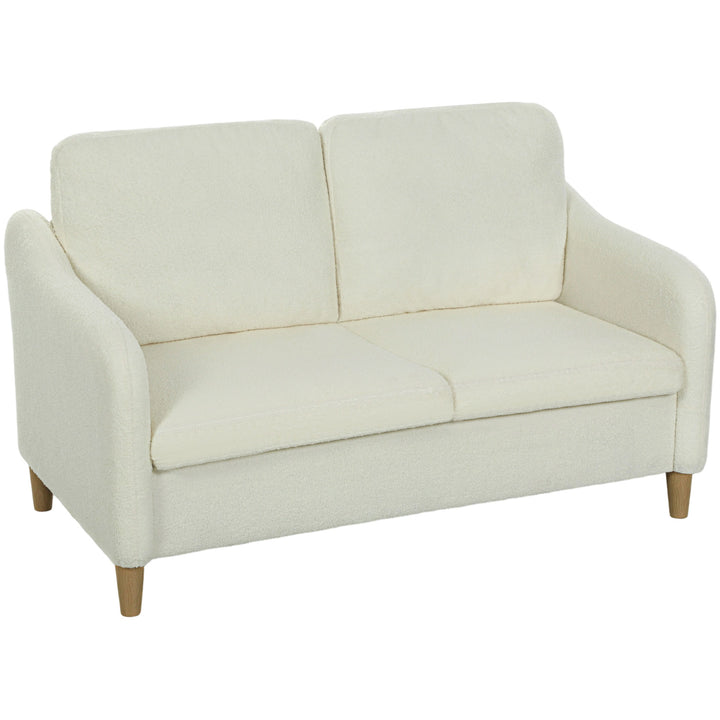 2-personers sofa, lille sofa med sherpa fleece-look, 137 cm, til stuen, cremehvid
