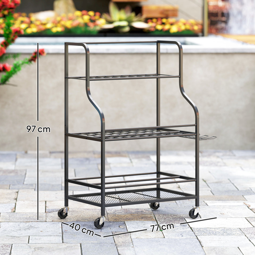 3-lags haveredskabsorganisator med kroge, lasteevne op til 40 kg, 77x40x97cm, sort
