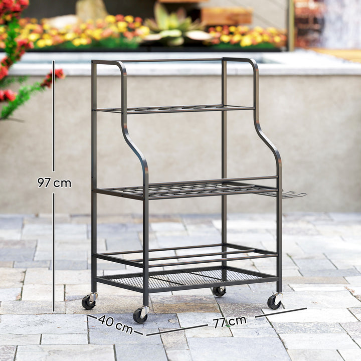 3-lags haveredskabsorganisator med kroge, lasteevne op til 40 kg, 77x40x97cm, sort