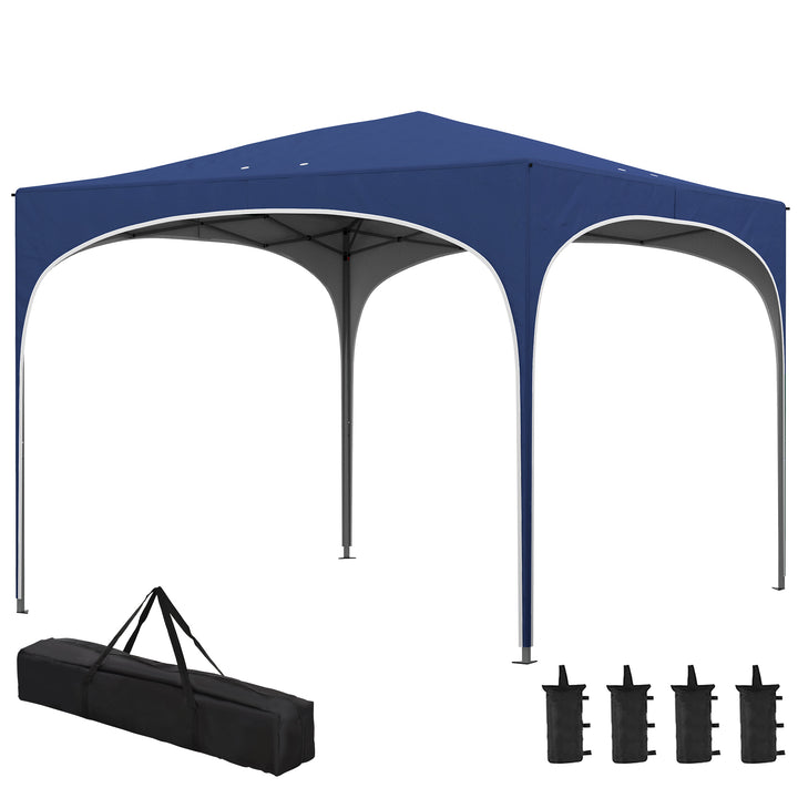 Foldepavillon, højdejusterbar, metalstøtter, robust presenning, inklusive bæretaske, 2,95 x 2,95 x 2,55 m, mørkeblå