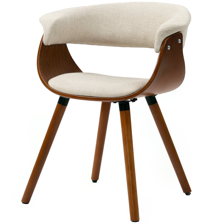 Spisestol, hørlook stof, buet ryglæn, træben, beige