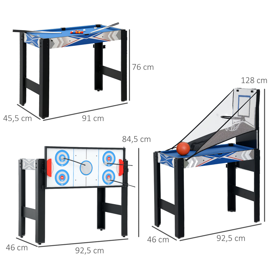 Sportnow 5-i-1 spillebord, billard, bordtennis, hockey, basketball, bueskydning, tilbehør inkluderet, mdf, plastik, blå