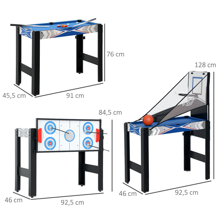 Sportnow 5-i-1 spillebord, billard, bordtennis, hockey, basketball, bueskydning, tilbehør inkluderet, mdf, plastik, blå