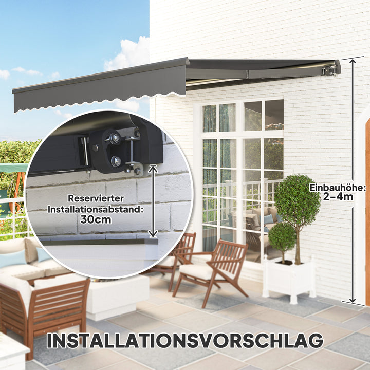 Klemmemarkise med håndsving solcellelampe leddelt armmarkise markise solbeskyttelse uv 50+ 400 cm bred grå