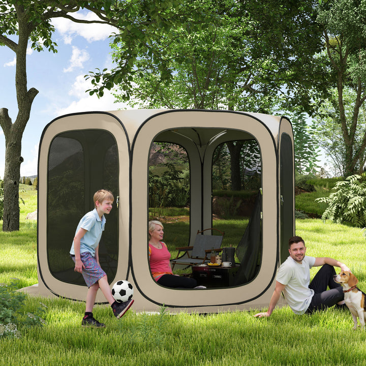 Pop-up campingtelt, bærbart, upf50+ beskyttelse, netsider, ståltråd, khaki