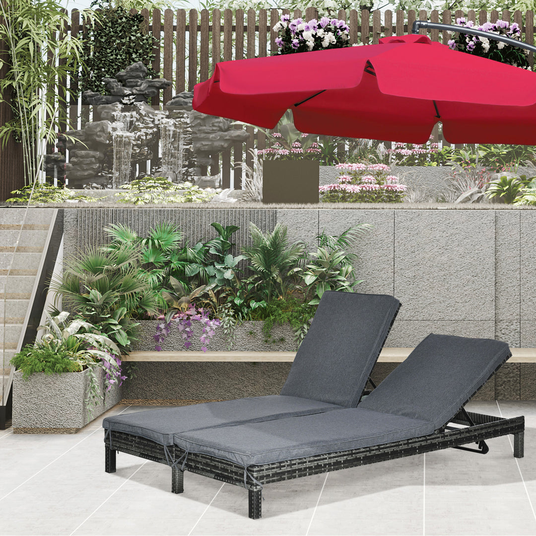 Dobbelt liggestol i polyrattan, havestol til 2 personer, afslapningsstol, luksuslounge, ryglæn med 5 positioner, metal, PE-rattan, grå, 196 x 120 x 28 cm
