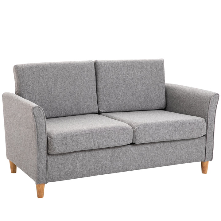 ® To-personers sofa | aftagelige hynder | hør, skum, gummitræ | lysegrå | 141 x 70 x 78 cm