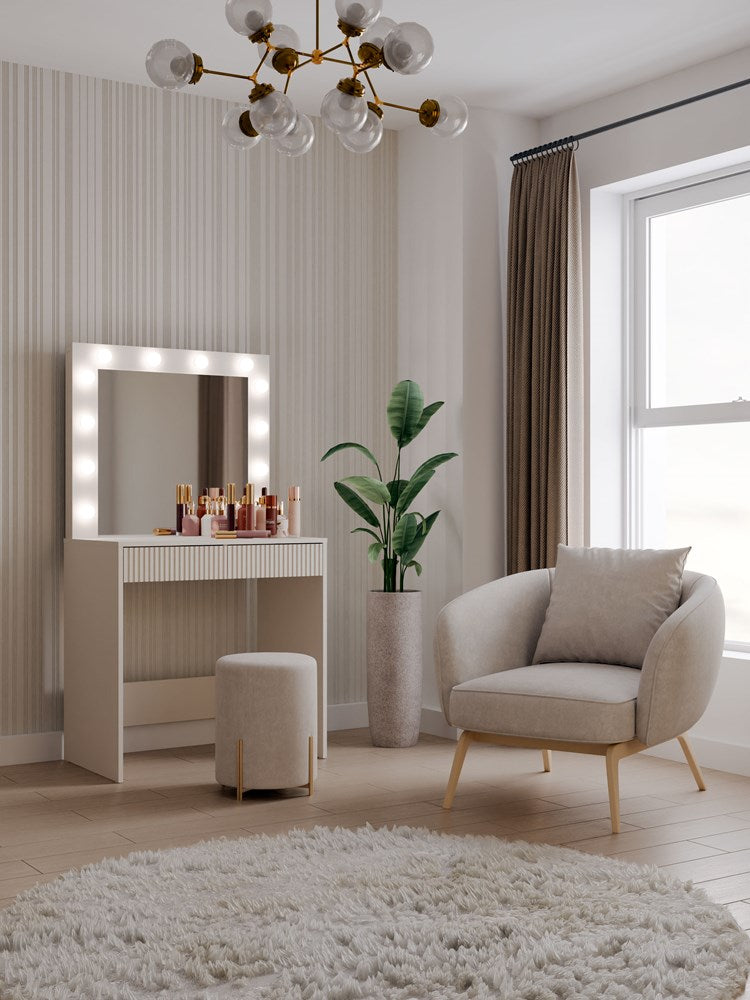 Elegant sminkebord med spejl og dedikeret LED-belysning Bredde: 81 cm  Højde: 80 cm  Dybde: 50 cm