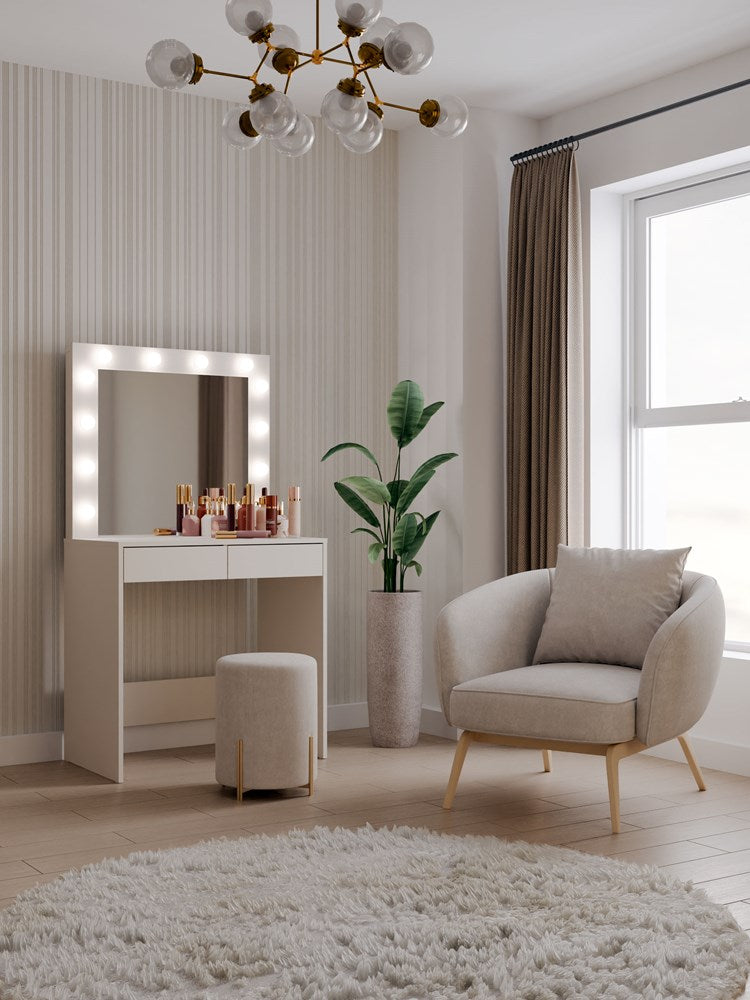 Elegant sminkebord med spejl og dedikeret LED-belysning