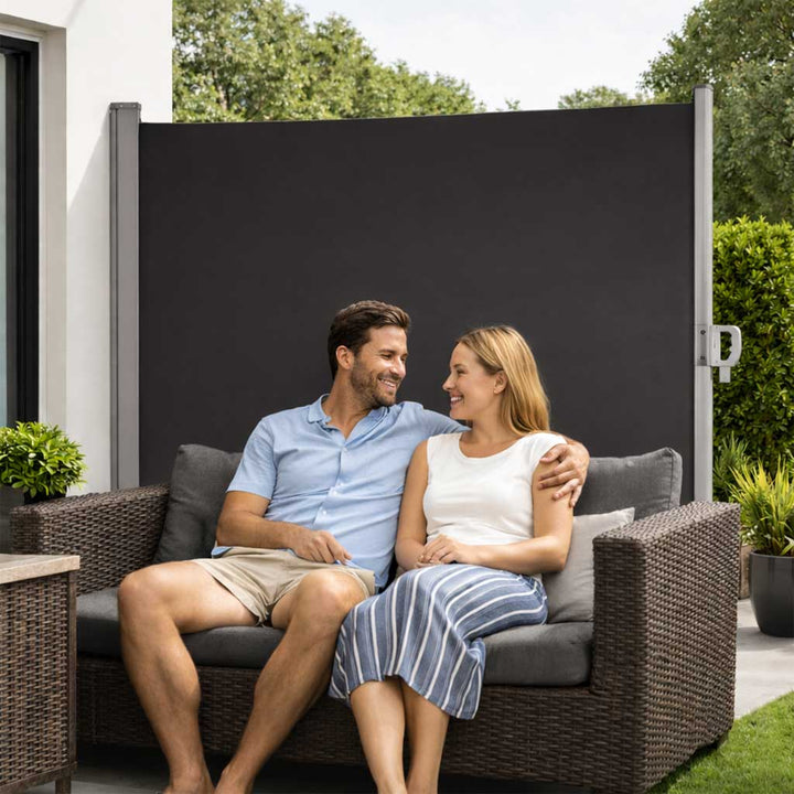 LUARO sideterrassemarkise udtrækkelig skærm 180 x 400 cm grå