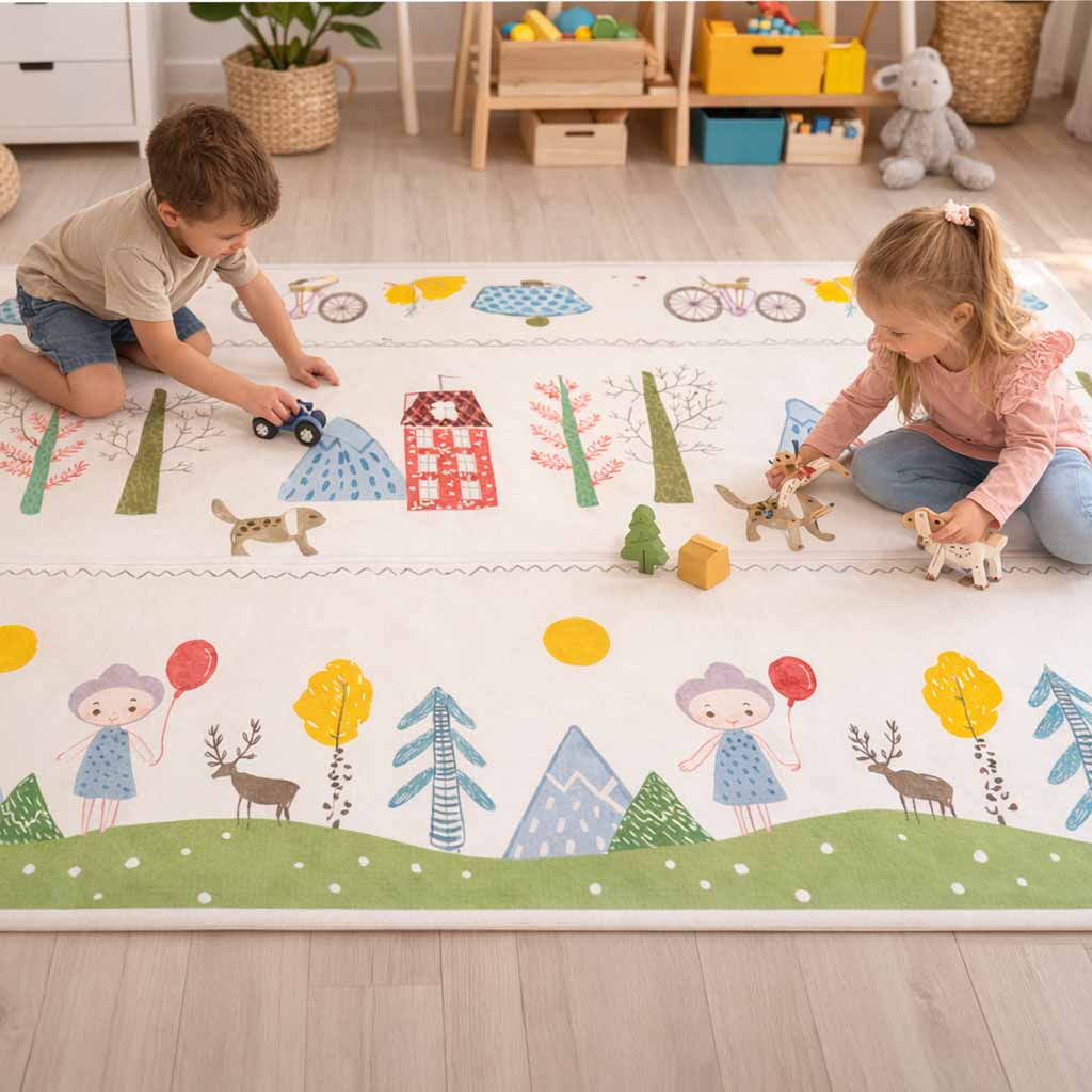 Pædagogisk skummåtte dobbeltsidet foldbar 150x200cm bamsetræer