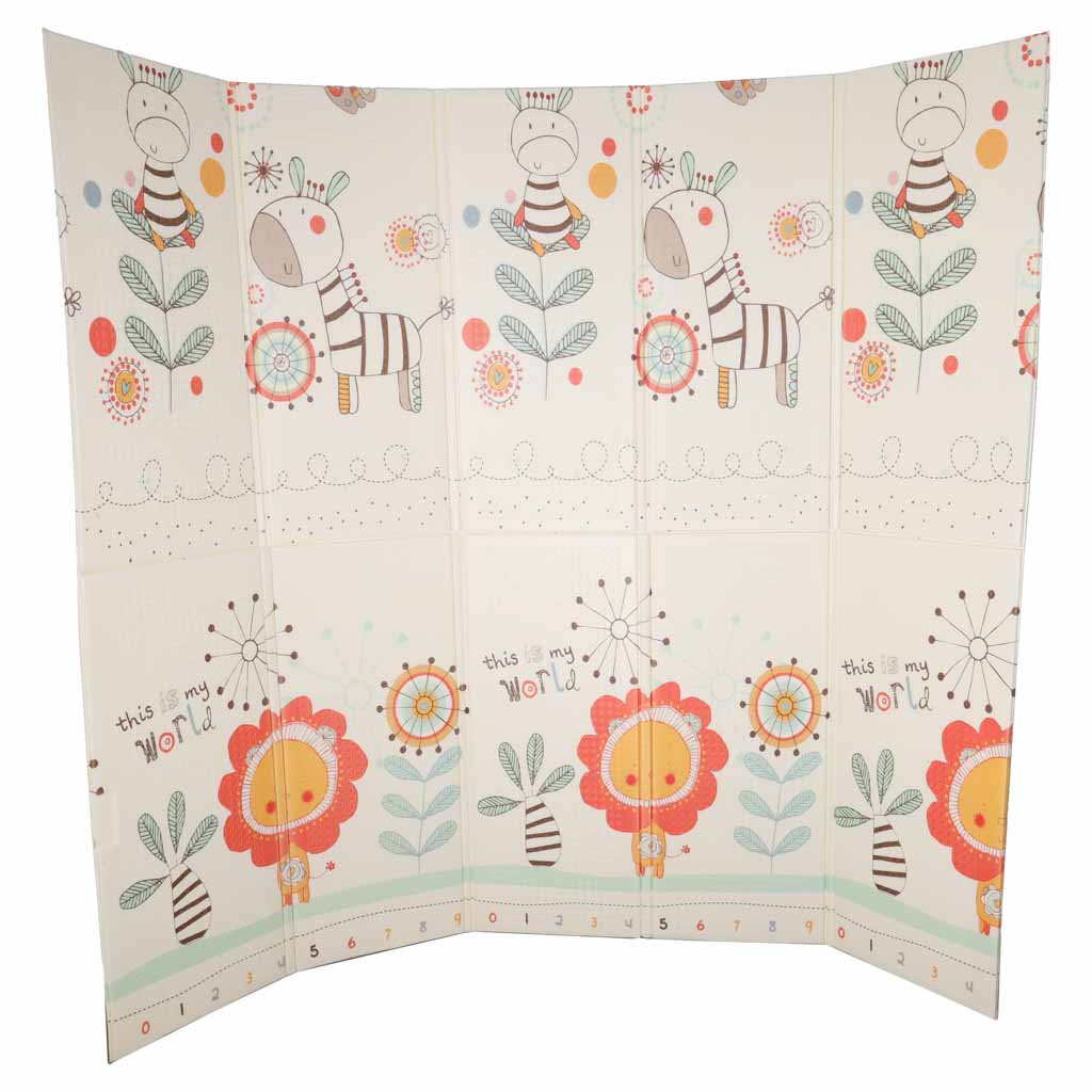 Pædagogisk dobbeltsidet foldbar skummåtte 180x200cm dyremønster