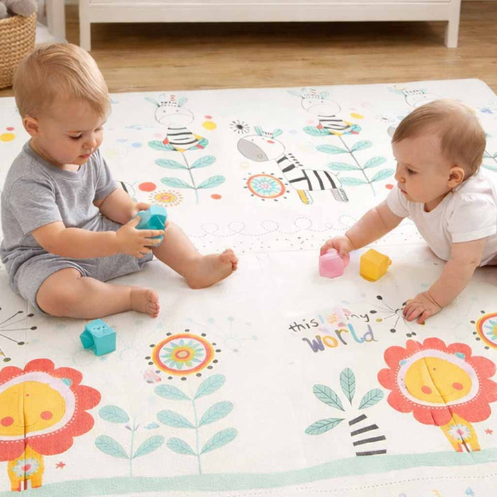 Pædagogisk dobbeltsidet foldbar skummåtte 180x200cm dyremønster