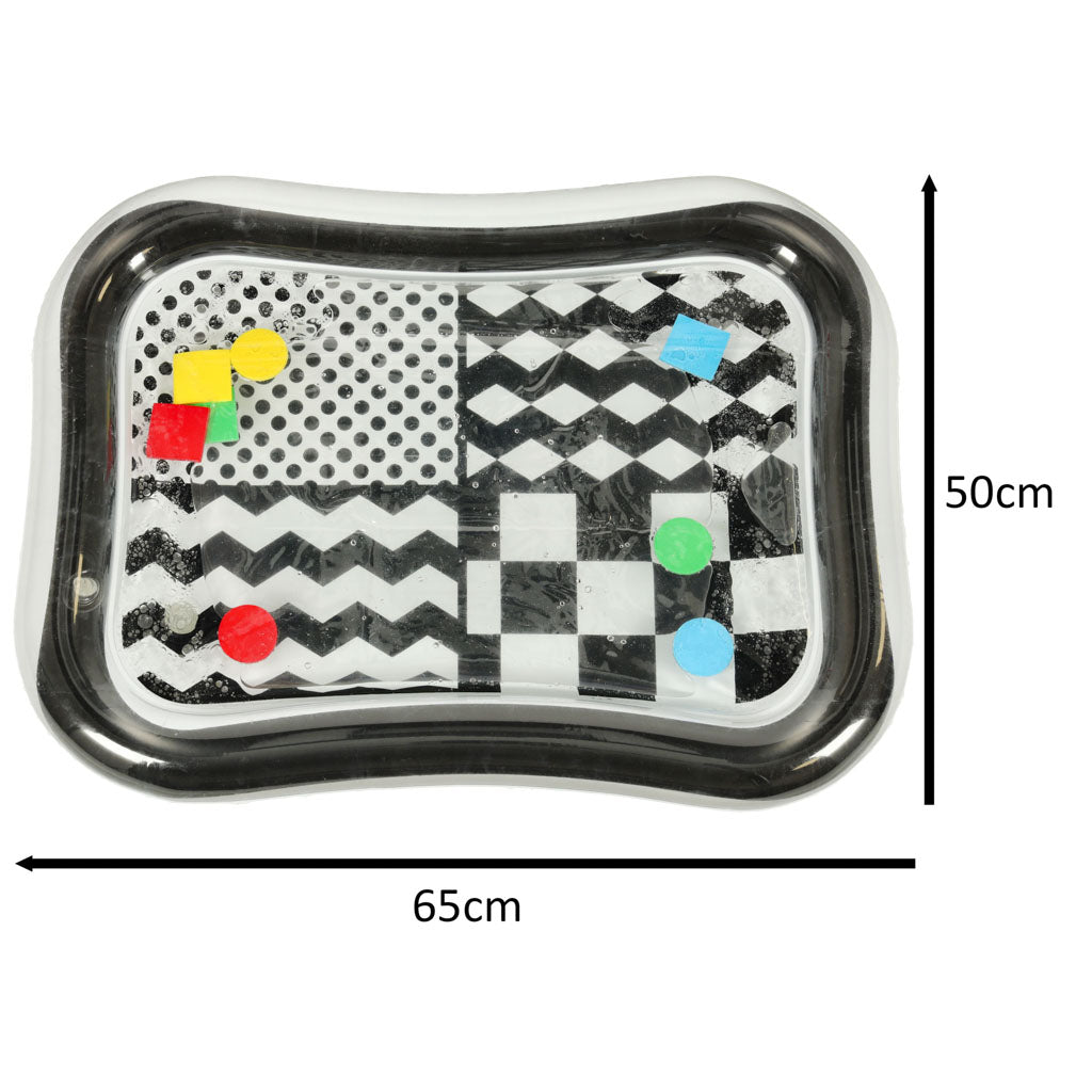 Oppustelig vandmåtte med kontrasterende sorte og hvide mønstre 65 cm x 50 cm