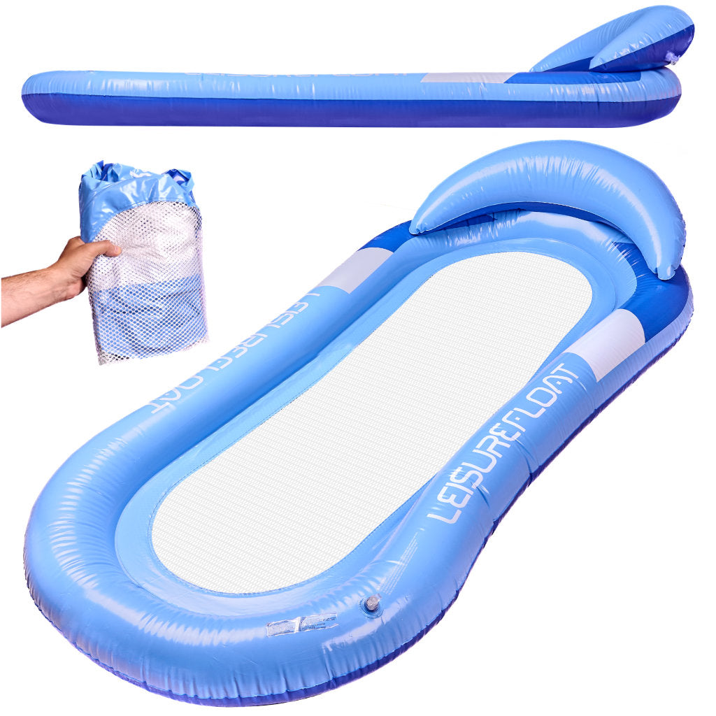 Oppustelig vandmadras til swimmingpool med blåt net