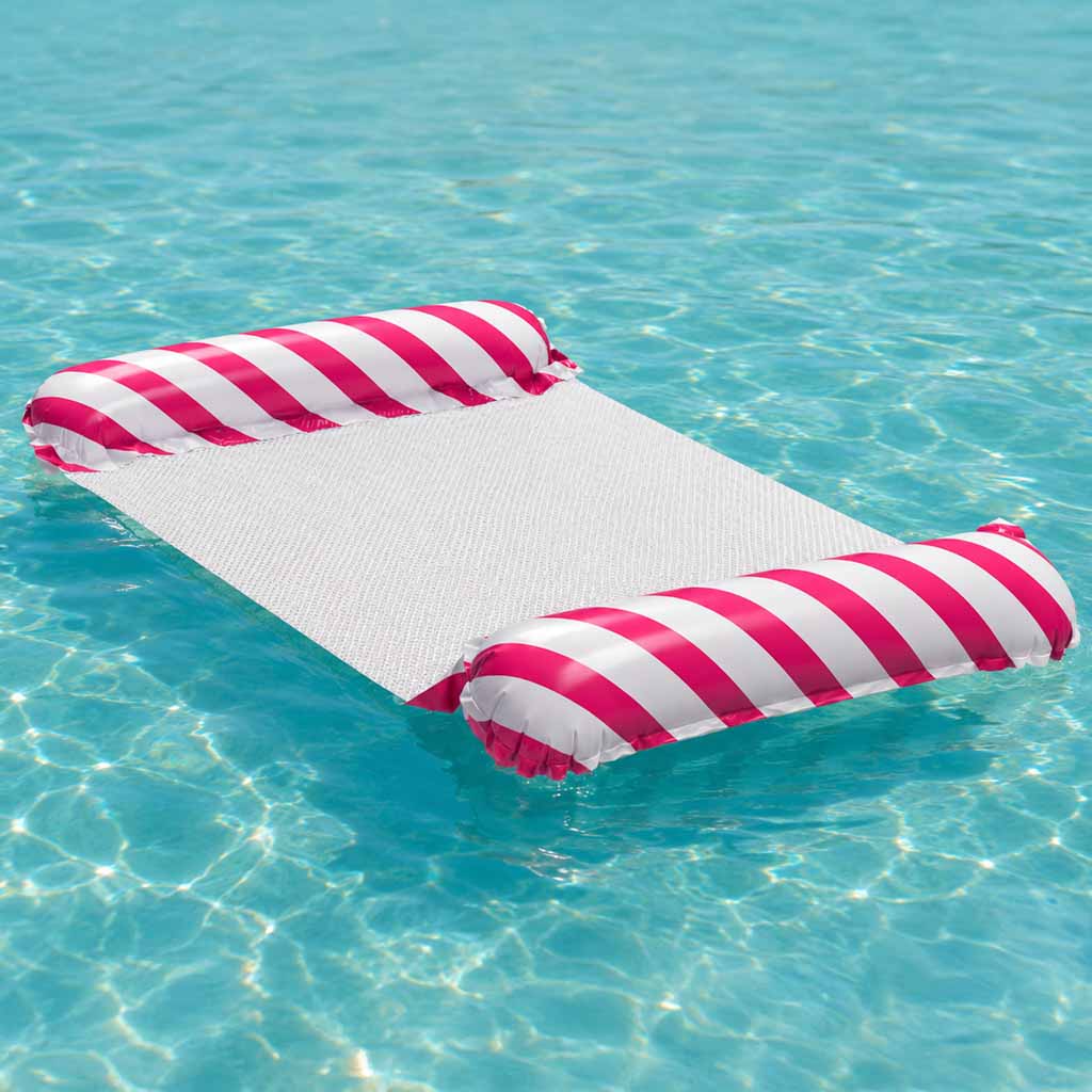Oppustelig madras strandhængekøje vand liggestol swimmingpool lyserød