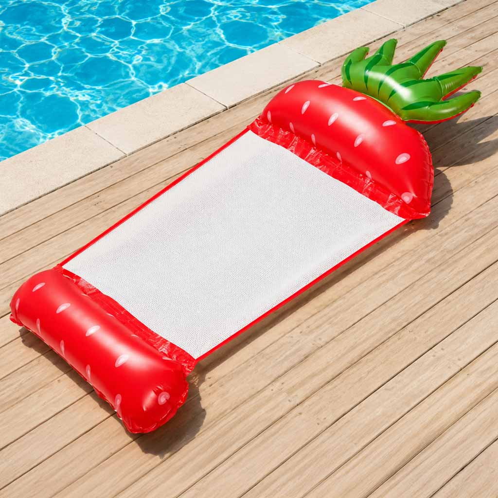 Oppustelig madras strandhængekøje vand liggestol swimmingpool jordbær