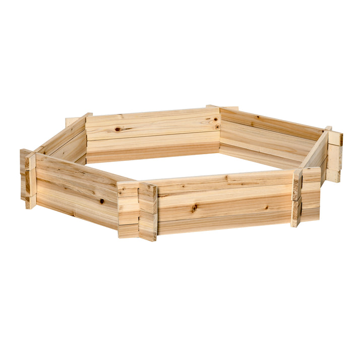 Sekskantet hævet havebed, gør-det-selv-plantekasse, træplantekasse til haven, balkon, naturlig finish, 100 x 92 x 16 cm