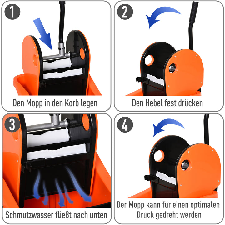Rengøringsvogn 36 liter mobil spand rengøringsspand moppevogn med vridemaskine, orange, 54 x 41 x 91,5 cm