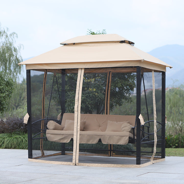 Hollywood gynge, havegynge med sidepaneler, 3-personers, beige, 256 x 172 x 248 cm