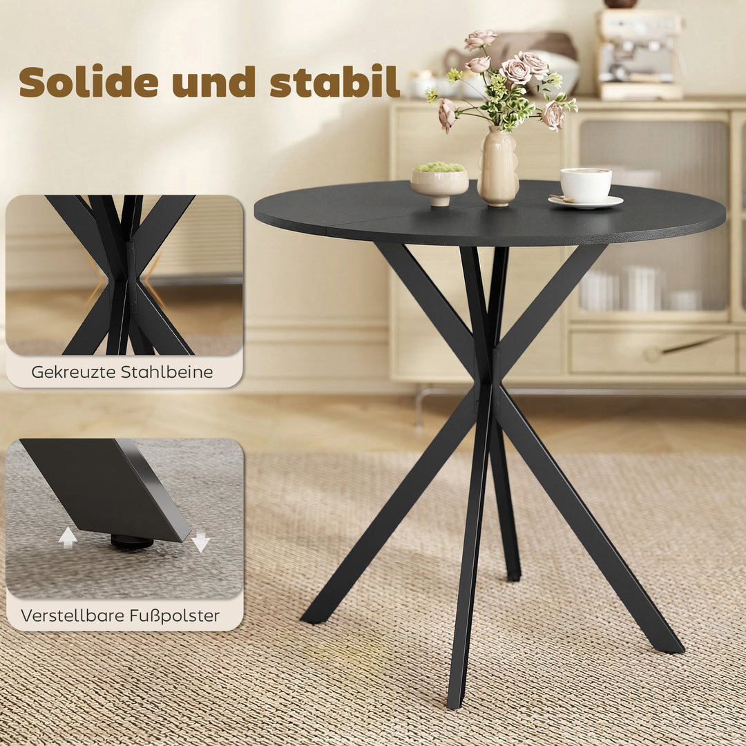 Rundt køkkenbord, 80 cm, kompakt bordplade, spånplade, metal, sort