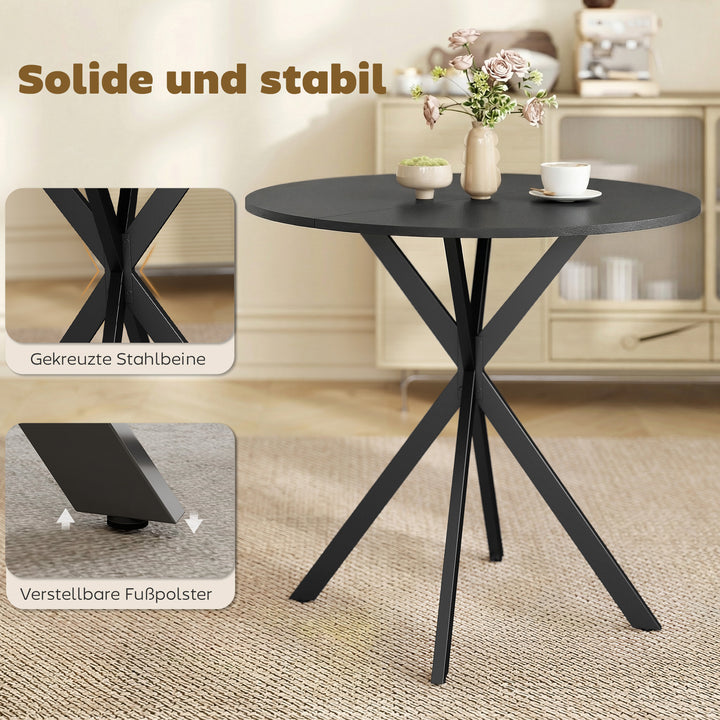 Rundt køkkenbord, 80 cm, kompakt bordplade, spånplade, metal, sort