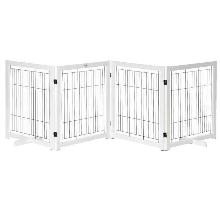 Hundegitter træ hundegitter sikkerhedslåge tovejs foldbart stål hvid 305 x 35,5 x 82 cm