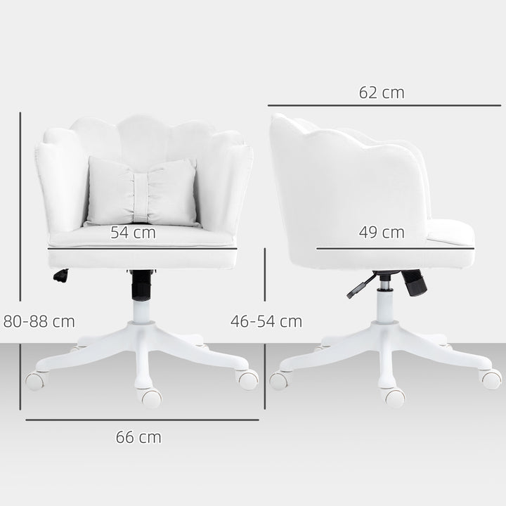 Kontorstol med petal design og sløjfehynde, blødt polstret, hvid